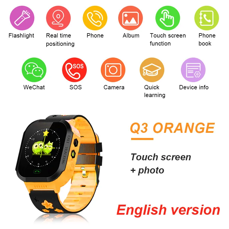 Q3 Orange Детские умные часы для детей камера для безопасности SIM вызов ребенок LBS SOS наручные часы Будильник Водонепроницаемый детский подарок для gps - Цвет: Q3 Orange