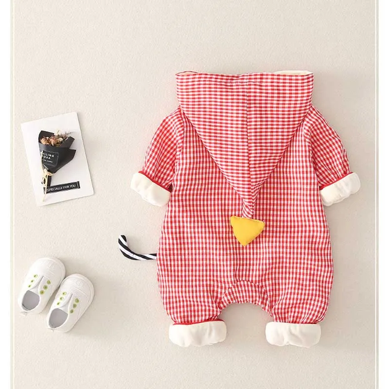 Cartoon Kitten Goes Fishing Baby Hooded Outfits Romper Cotton Zipper Baby Rompers for Autumn Winter Infant Costume 6-24 Months