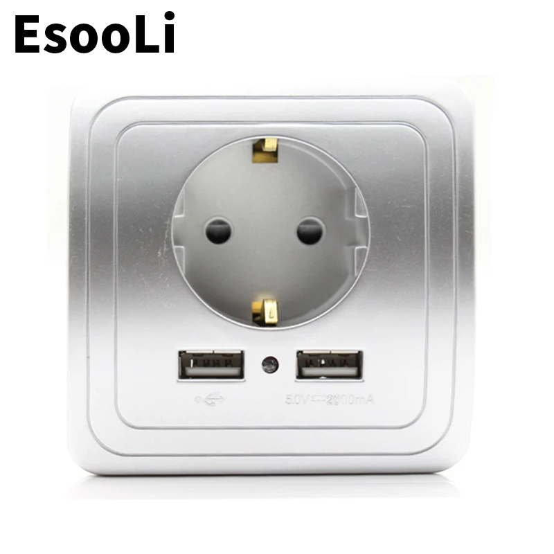 Настенное зарядное устройство EsooLi с двумя USB портами 2 А|Электрические розетки| |