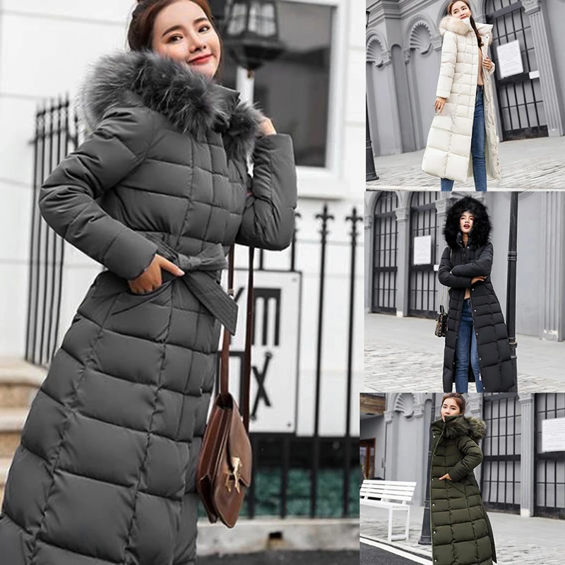

Plus Size M-3XL Autumn Winter Women Casual Cotton Hooded Long Parkas Fur Collar Clothes Warm Female Winter Coat