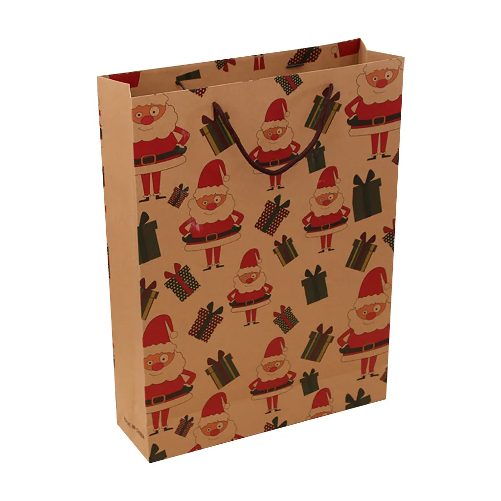 Christmas Gift Bag Paper Bag Packaging Kraft Paper Bottom Tote Bag Merry Christmas Decor Home Decorations New Garden