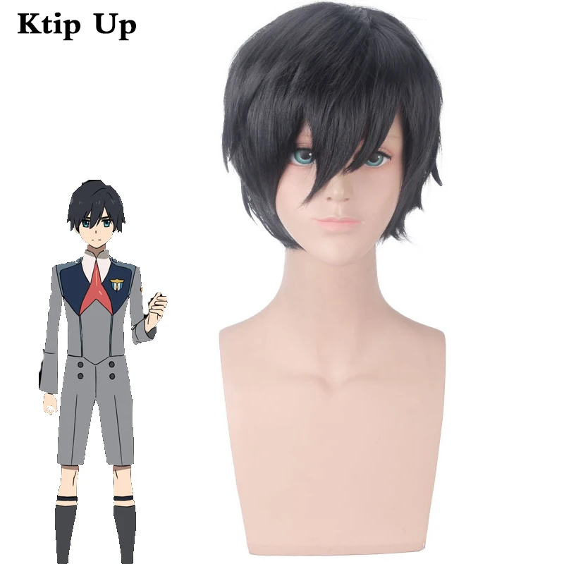 

Japanese Anime DARLING in the FRANXX Hiro Cosplay Women Men Short Black Hair Synthetic Hair Wigs perucas + Wig Cap