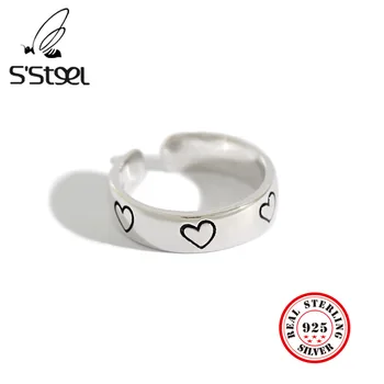 

S'STEEL Retro Women Rings 925 Sterling Silver Heart Anillos De Plata 925 De Ley Mujer Gothic Minimalist Anillo Gift Fine Jewlery