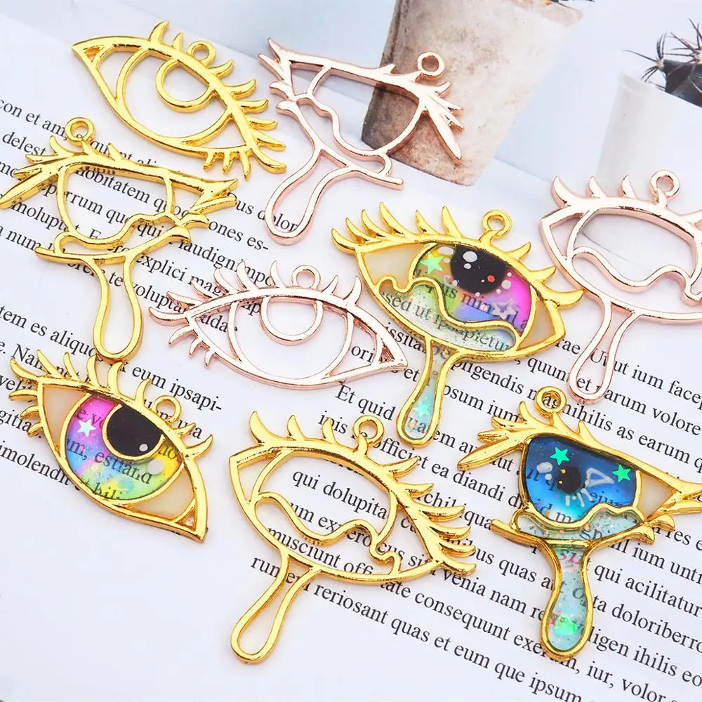 

Zinc Based Alloy Open Back Bezel For Resin Rose Gold/Gold Color Eye Hollow Fashion Pendants DIY Making Jewelry Tools, 5 PCs