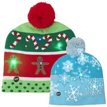 Светодиодный светильник, женские зимние женские шапочки с помпоном, мужская шапка, вязаная, холодная, Рождественская, Skullcap, детские теплые короткие шапки, тонкие, Skullies, зеленые головные уборы