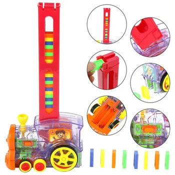 

Transparent Kids Colorful Plastic Dominoes Blocks Game Toys Set Automatic Laying Domino Brick Train Car Set Gift For Girl Boys