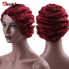 AOSIWIG черный палец волна парики синтетические волосы Рождественский костюм вечерние высокотемпературный волоконный парик для косплея для всех женщин