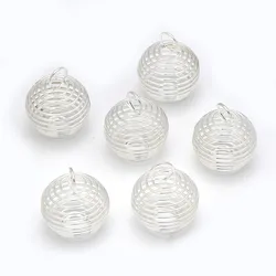 Silver Plated Spiral Bead Cages Pendants - Choose from Multiple Sizes (5, 10, 20 Pack) - Dia 9mm 20Pcs (Silver plated)