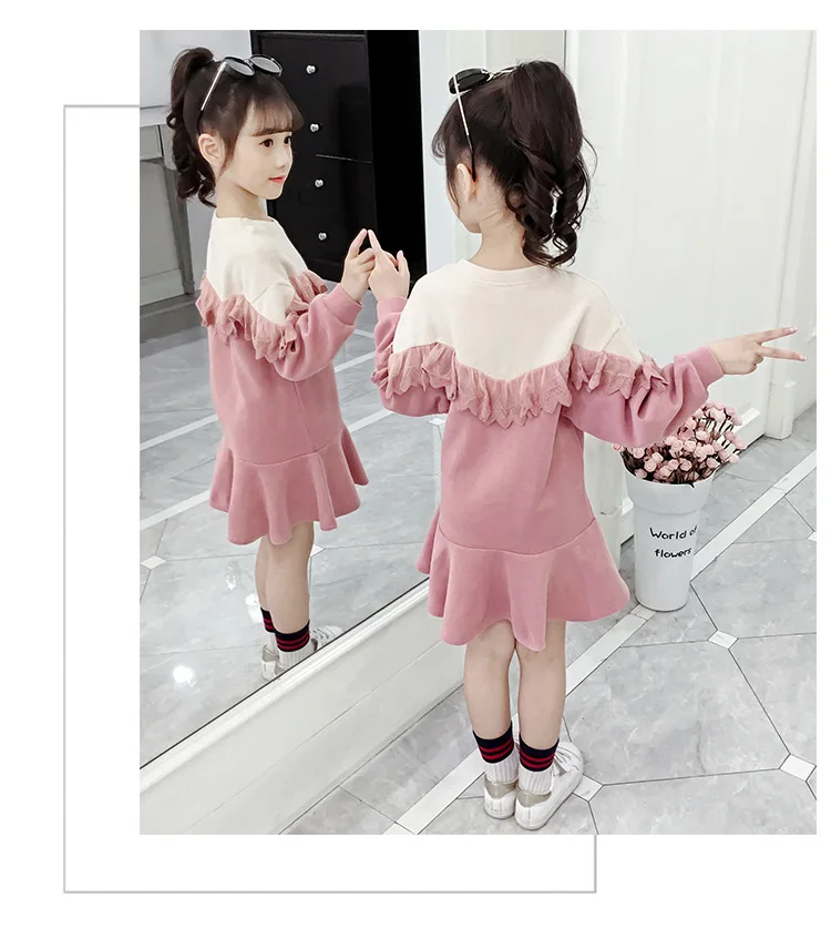 Humor Bear Fashion Girls Clothes New Party Princess Dress Girl Autumn Dress Big Children Lace Dress Kids Clothing