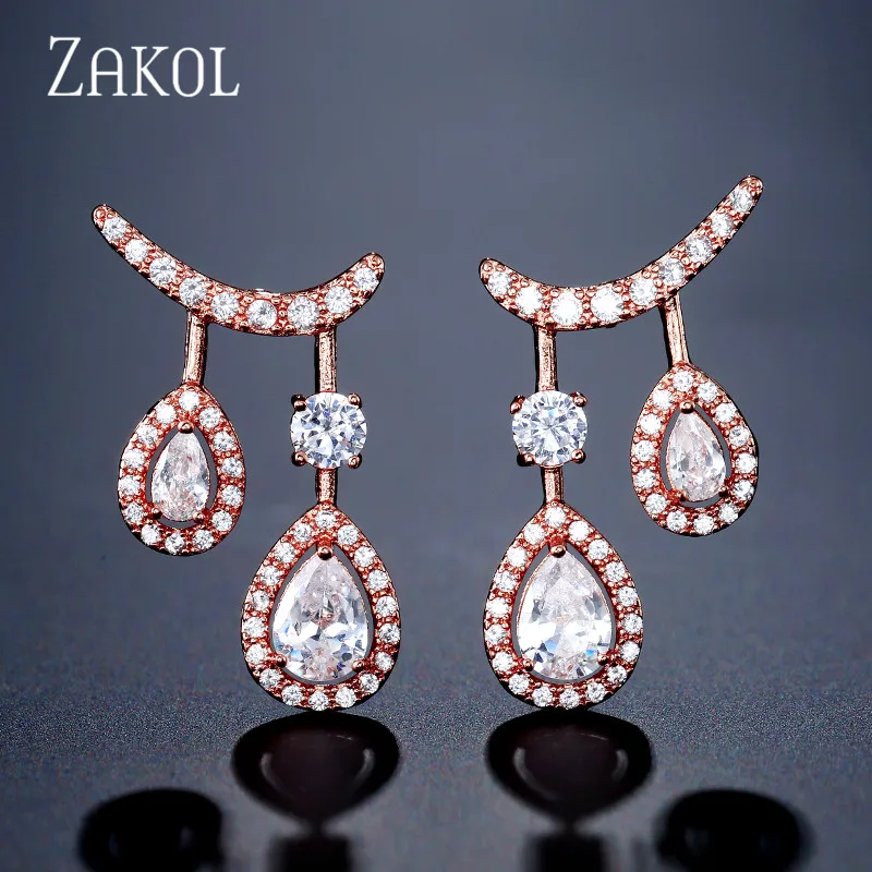 ZAKOL Personality Cubic Zirconia Double Drop Dangle Earrings for Women Wedding Dinner Anniversary Birthday Gift Jewelry FSEP2388