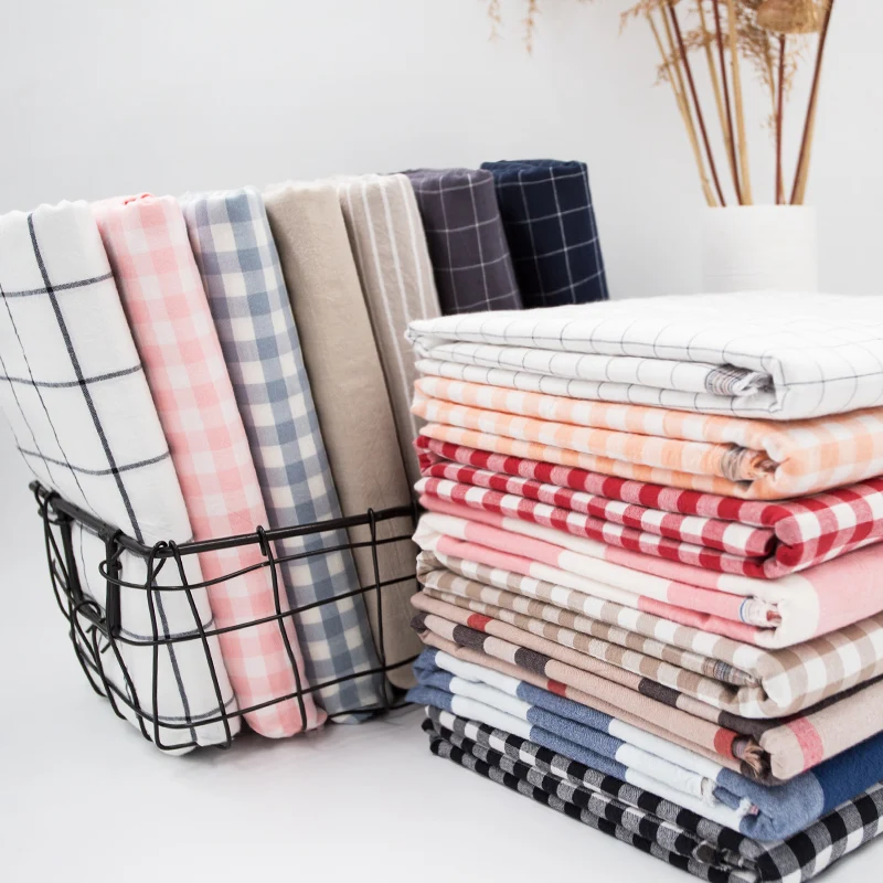 Wash Pure Cotton Fabric 100% Children for Bed Sheets Quilt Covered Clothing Shirt Dress Grid Striped Plaid Cloth Brocade Sewing 4