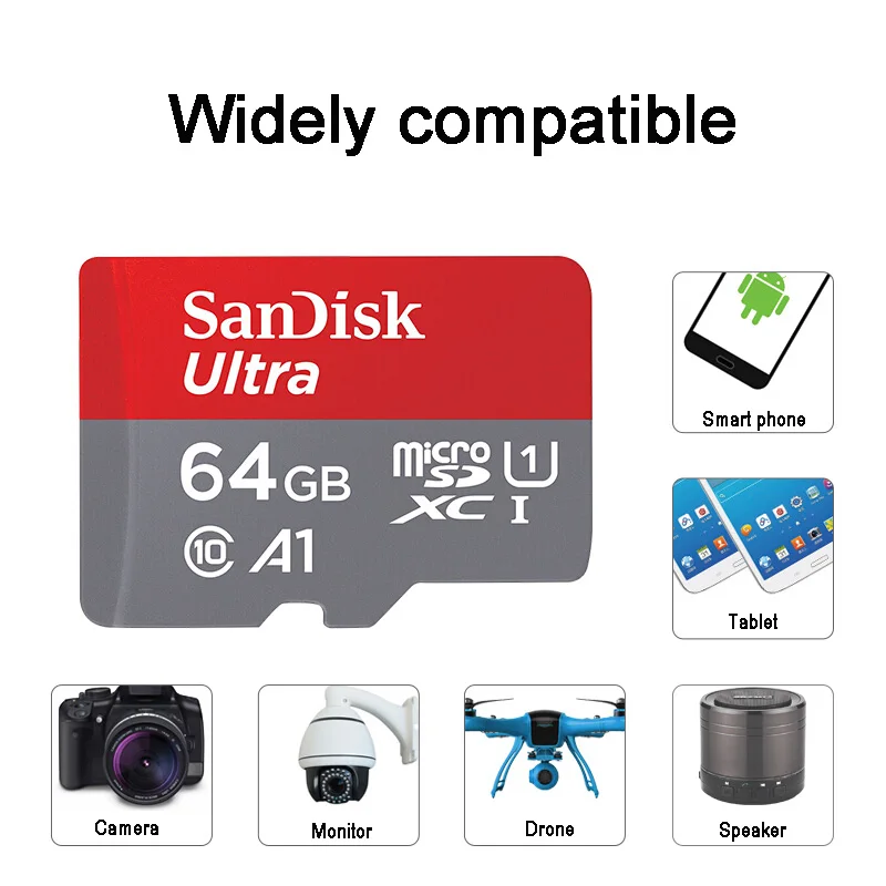Карта памяти sandisk Ultra 32 Гб 64 Гб 128 ГБ 200 ГБ 256 ГБ micro SD Class 10 microSDHC/SDXC TF карта 98 МБ/с./с 100 МБ/с./с для мобильного телефона БПЛА