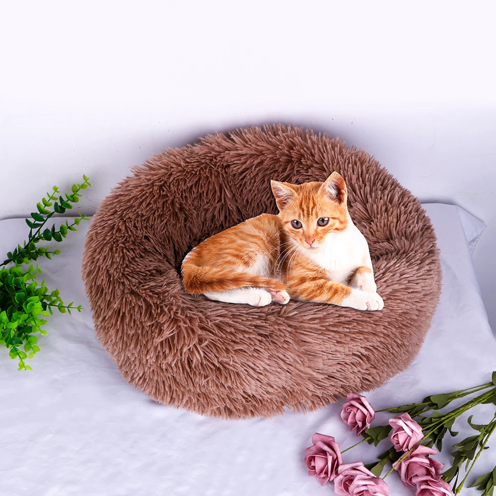 

Anti-Slip Bottom For Small Dogs Cats Nest Round Cat Bed House Soft Long Plush Dog Bed Winter Warm Sleeping Bed Puppy Mat