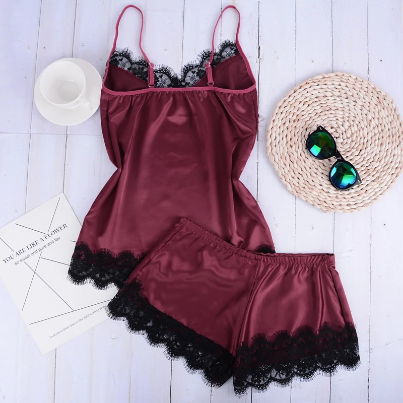 2 шт. Женская атласная кружевная ночная сорочка без рукавов|Пляжная одежда| |