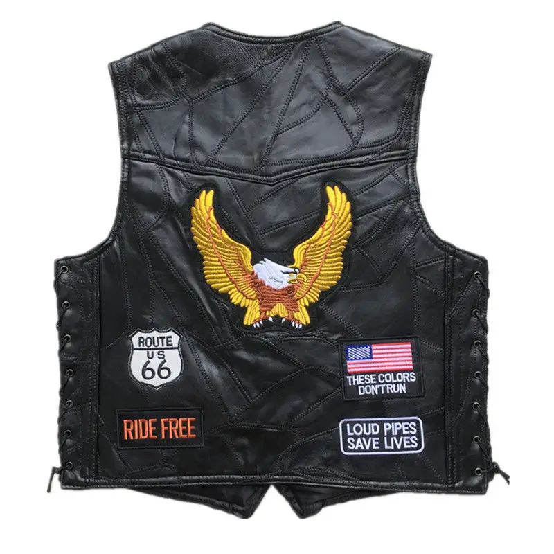 

Motorcycle Leather Vest Men Motorcycle Casual Jacket Waistcoat with Punk Retro Classical Badges Motocross Equipment