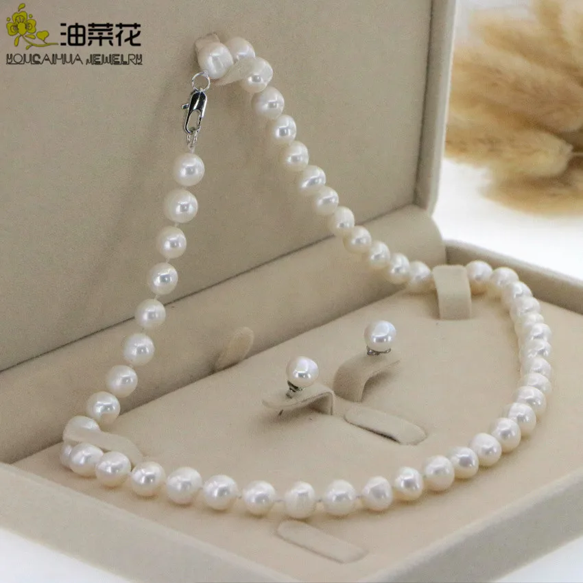 Earring Jewelry-Sets Necklace Gift Akoya Pearl White Wholesale Women for 8-9mm Beautiful