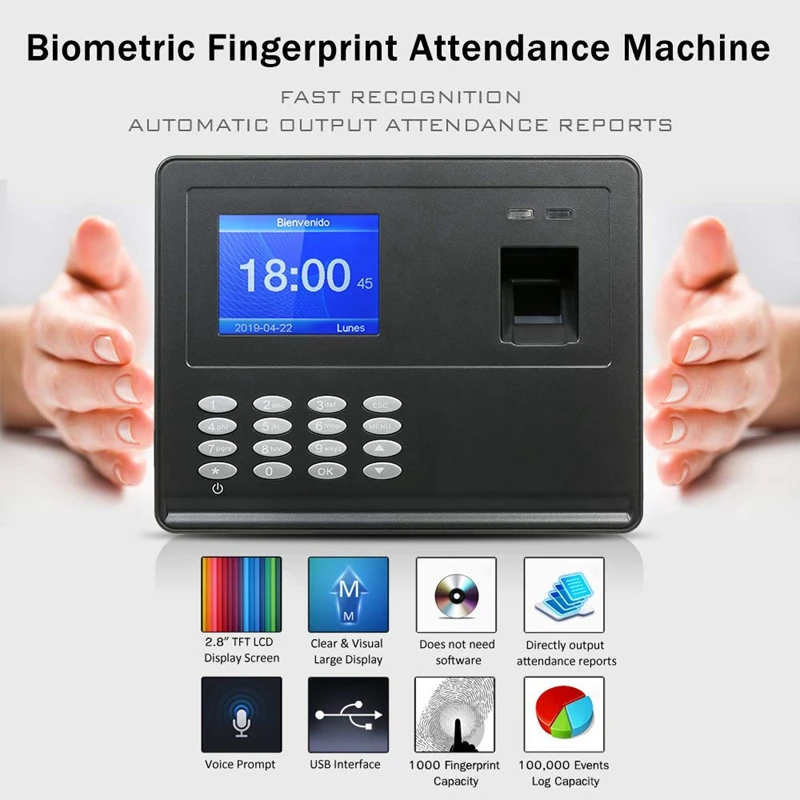 США штекер, H2 Интеллектуальный биологический пароль отпечатков пальцев посещаемость машины сотрудников регистратор входа