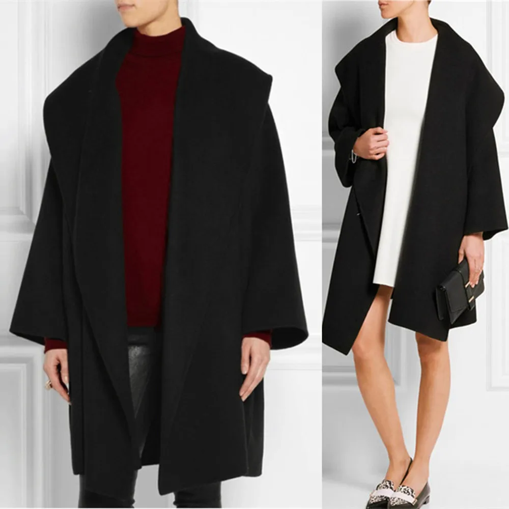 

Middle East Large Size Dress Autumn And Winter Cashmere Wool Duffle Coat Simple Fashion Shawl Loose-Fit Mid-length Woolen Jacket