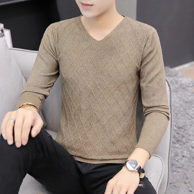 

2019 Sweater Autumn winter men Pure color sweater pullovers Simple cotton knitted O neck sweater jumpers Thin male knitwear 3XL