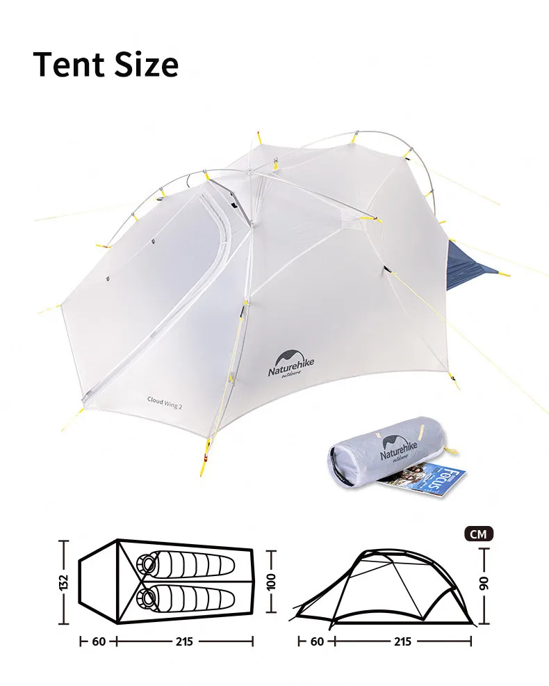 Naturehike облако крыло сверхлегкий 1,5 кг Открытый 2 Человек Палатка портативный путешествия 15D нейлон водонепроницаемый палатка NH19ZP083