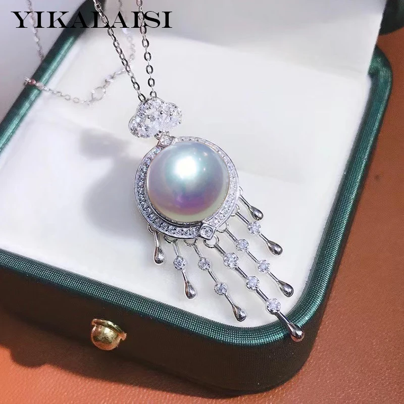

YIKALAISI 925 Sterling Silver Necklaces Jewelry For Women 11-12mm Oblate Natural Freshwater Pearl Pendants 2021 Wholesales