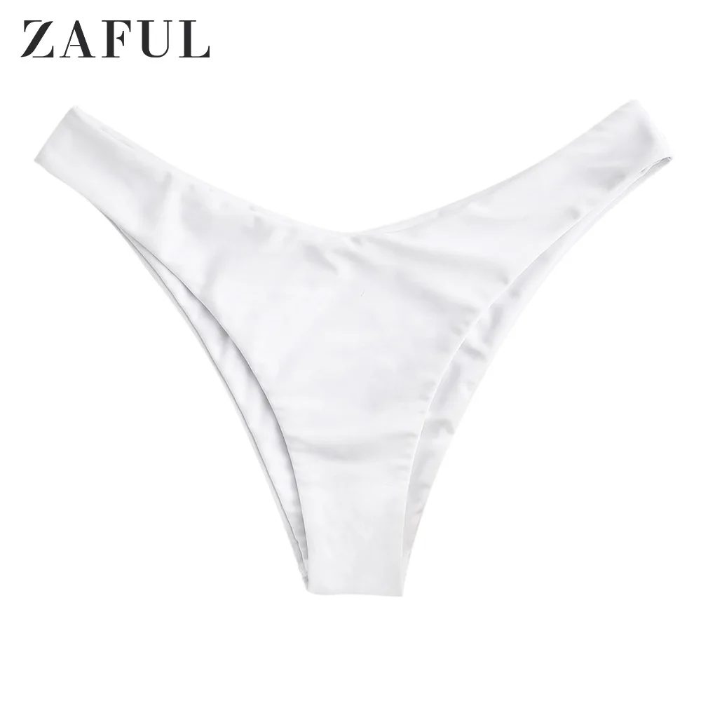 ZAFUL 2020 Newest Sexy White Women High Cut Solid Bikini Bottom Middle Waist Bikini Briefs Summer Beach High Leg Swimwear
