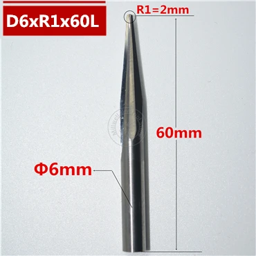 6 мм shank-1PCS, набор ножей карбида Концевая мельница, деревообработка вставки фрезы, со скошенным шариковым наконечником Концевая фреза, глубокий рельеф, pvcMDF - Длина режущей кромки: D6xR1x60L