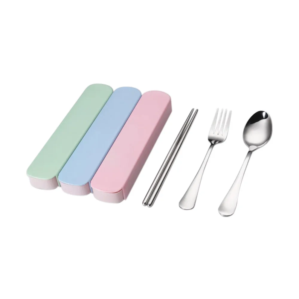 Portable Cutlery Set Stainless Steel Fork Chopsticks Travel Cutlery With Box Children Picnic Tableware Kitchen Accessories#Zer