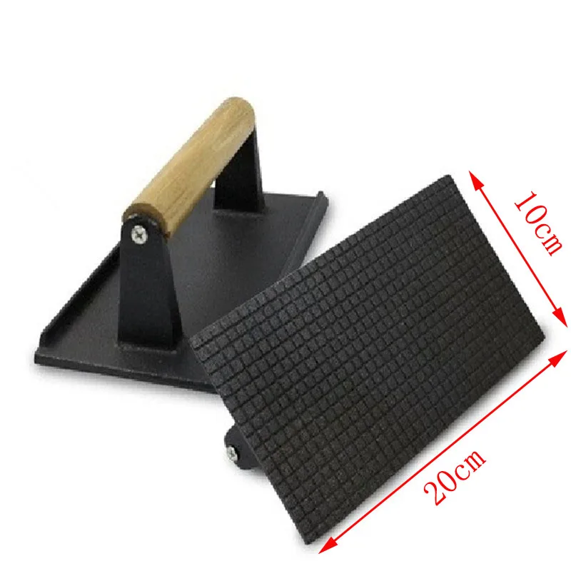 Round big BBQ tool Cast iron Wooden Handle Steak Plate Meat Press Grill meat squid Fried steak barbecue Meat pressing board