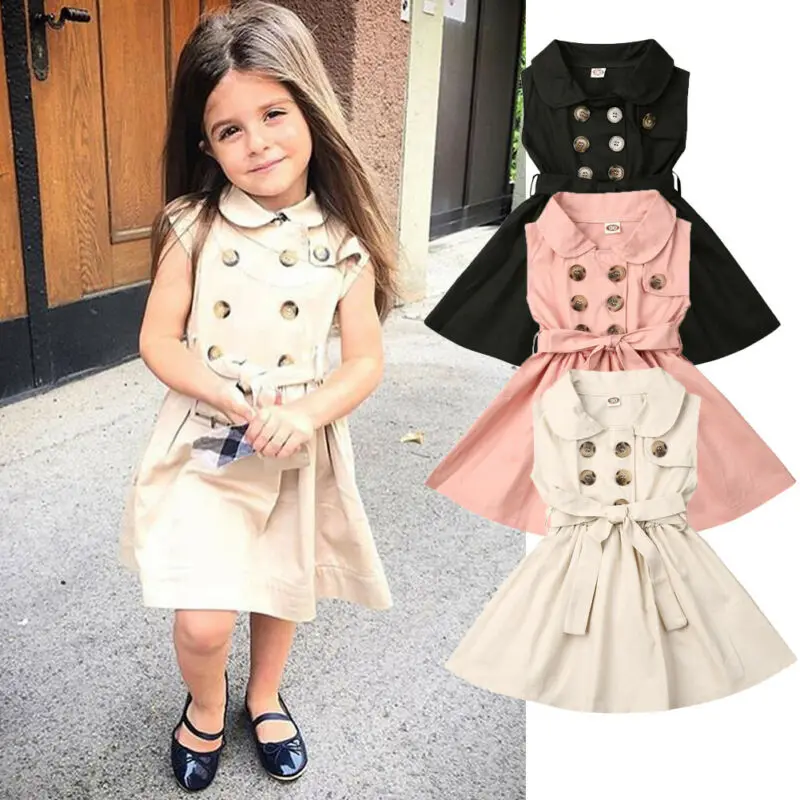 1-6Y Fashion Toddler Baby Girls Dress Button Sleeveless Pageant Bowknot Wedding Princess Party New | Детская одежда и обувь