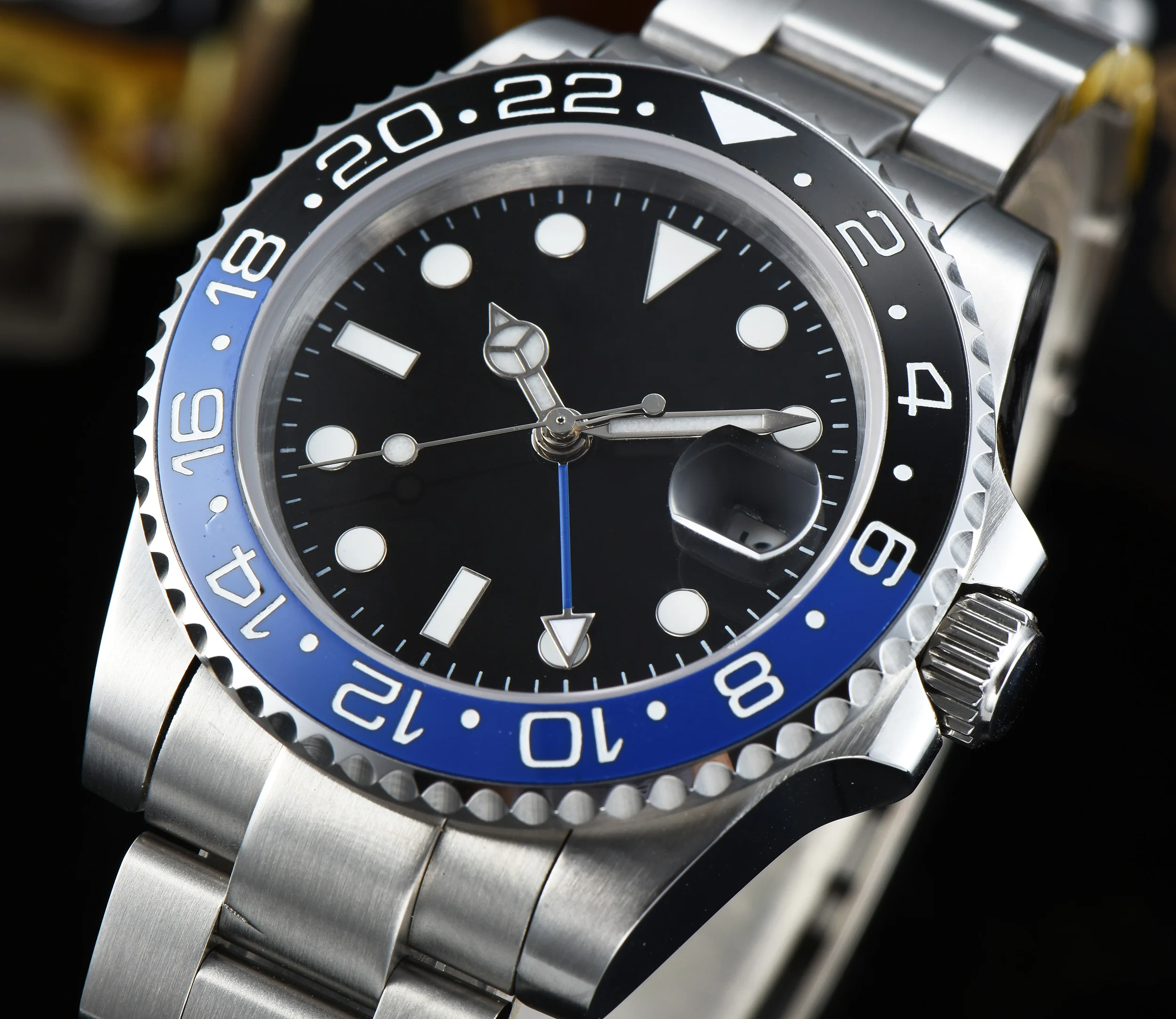 Часы автоматические GMT мужские Move Мужские t 40 мм асептическое сапфировое стекло светящаяся рука корпус из нержавеющей стали браслет R7