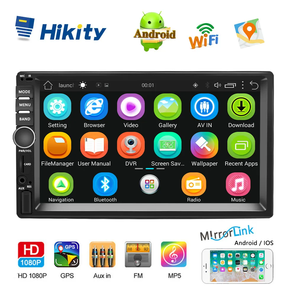Hikity 7'' Android Car Radio GPS Navigation 2 Din Universal RDS Car Multimedia Player Mirror Link A