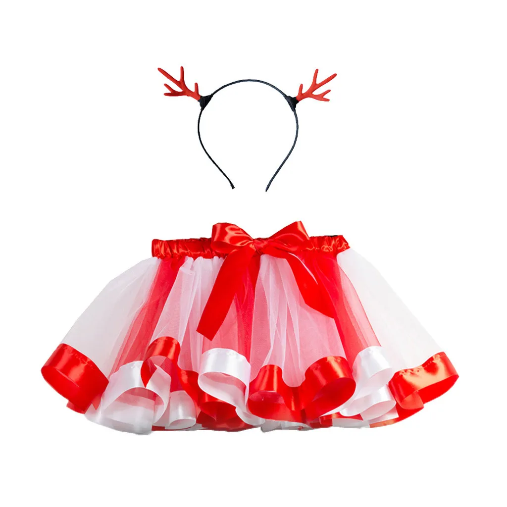 Детские Рождественские юбки-пачки для маленьких девочек; костюм Санта-Клауса для рождественской вечеринки; юбка принцессы+ повязка на голову с милым оленем; одежда