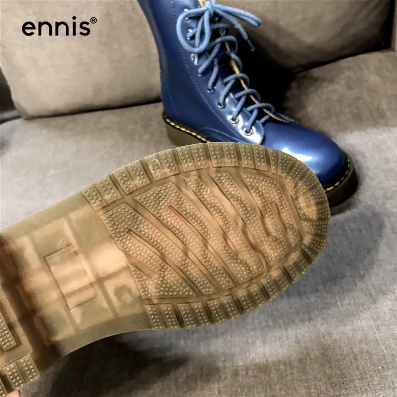 ENNIS/брендовые синие ботинки на платформе; женские красные ботинки из натуральной кожи на шнуровке; Ботинки martin на плоской подошве; обувь на толстой подошве; модная обувь; A9212