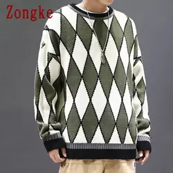 Zongke Ромбический зимний свитер, Мужское пальто, пуловер и свитер для мужчин, зимние мужские свитера для осени 2019, новая мужская одежда 5XL