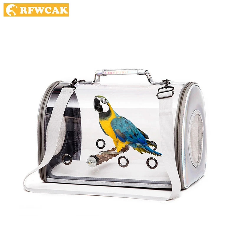 

RFWCAK Transparent Pet Parrot Handbag Carrying Cage Travel Breathable Carrier Bird Canary Transport Shoulder Bags Birds Supplies
