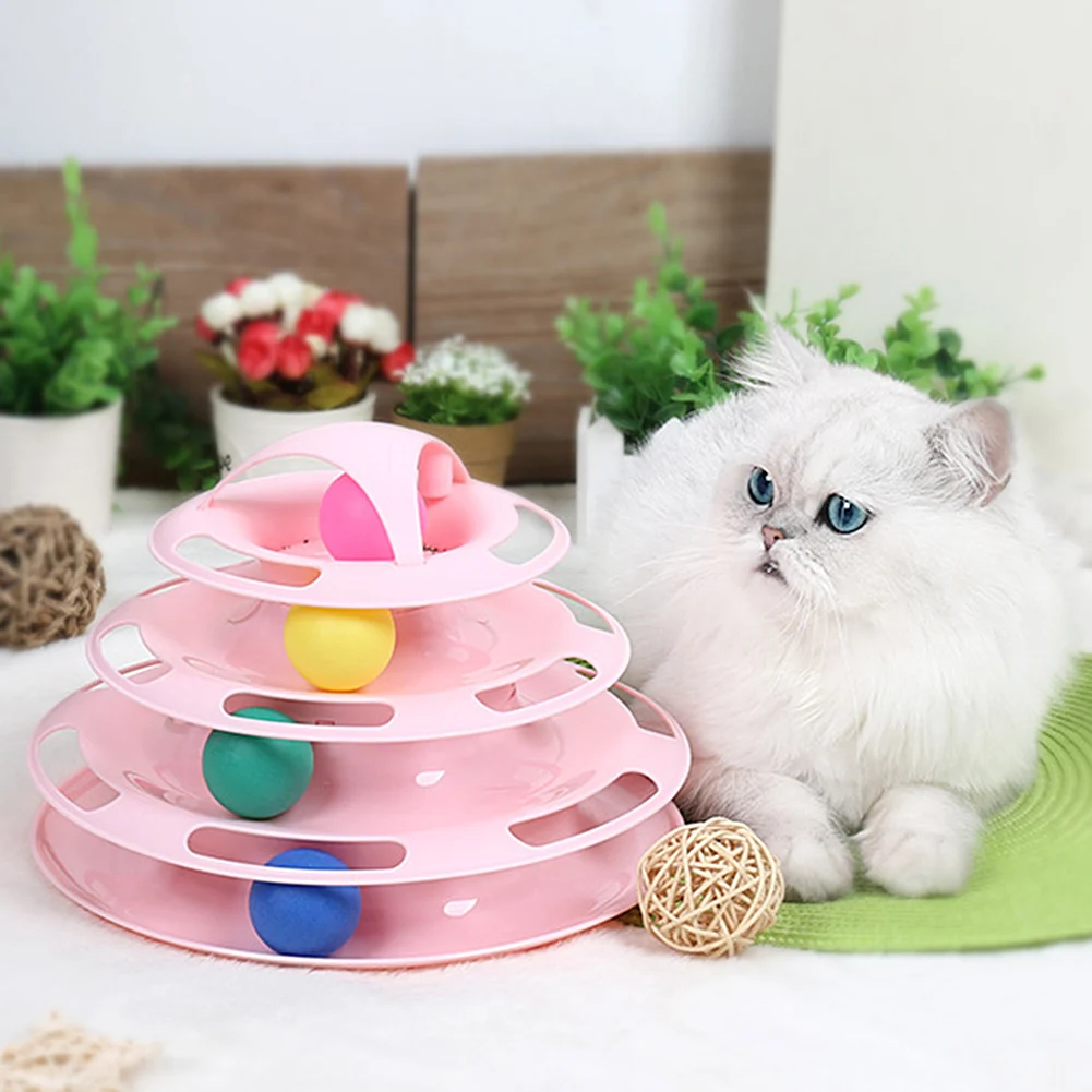 Игрушка для кошек товары для домашних животных Интерактивная настольная игрушка для кошек четырехслойная Поворотная платформа для кошек белый - Цвет: Розовый