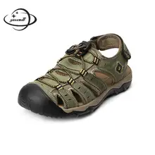 Размеры 38-48, мужские сандалии, летние мужские сандалии, натуральная коровья кожа, застежка-липучка, ремешок на щиколотке, Повседневная Мужская Уличная обувь размера плюс, h83