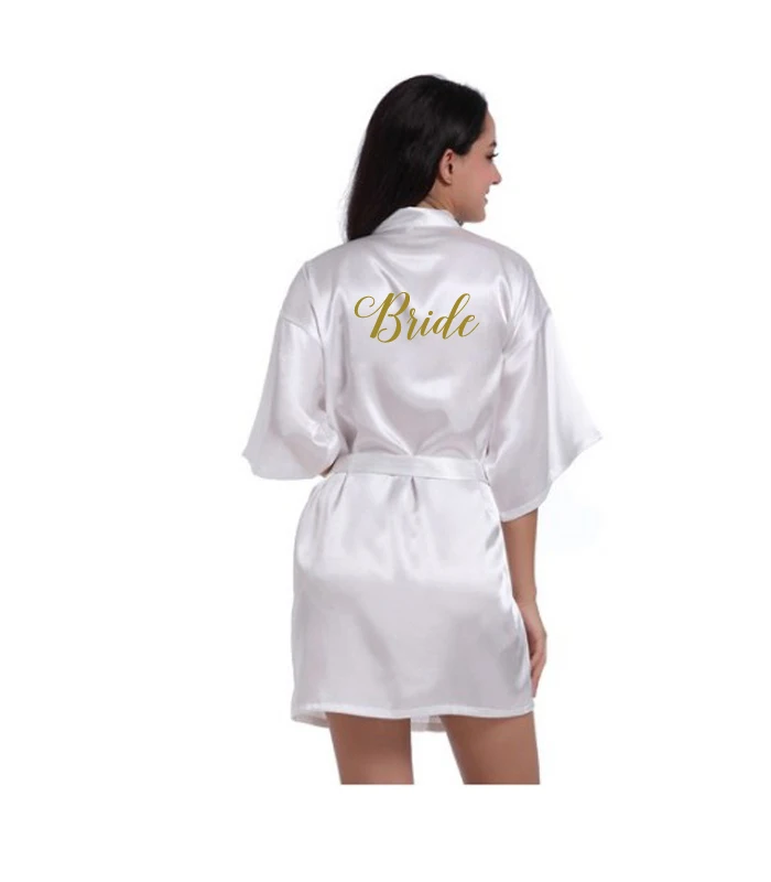 gold bride Дешевая атласная Халат для женщин кимоно для невесты robe Короткие Свадебные вечерние свадебный подарок подружки невесты темно-розовый кимоно халаты - Цвет: gold bride
