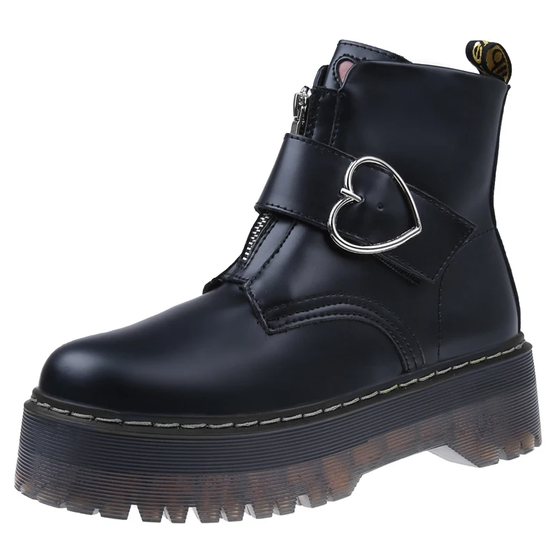 Love Botas/женские зимние ботильоны в байкерском стиле; женская обувь на танкетке с застежкой-молнией и пряжкой; осенние туфли-оксфорды из мягкой кожи; Botas Mujer