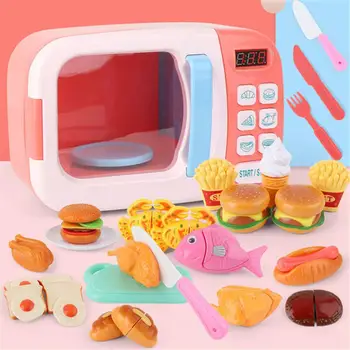 

28 Pieces Children Toy Kitchen Microwave Play Set Electric Timing Simulation Kitchen Ware Pretend Play Set Toys Children Gift