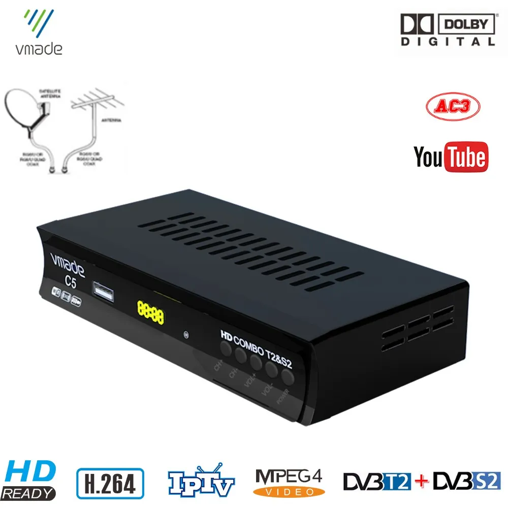 

Vmade Fully 1080P Digital Terrestrial Satellite Receiver DVB-T2/S2 Combo Set-Top Box Ship From Ukraine Support Cccam AC3 IPTV
