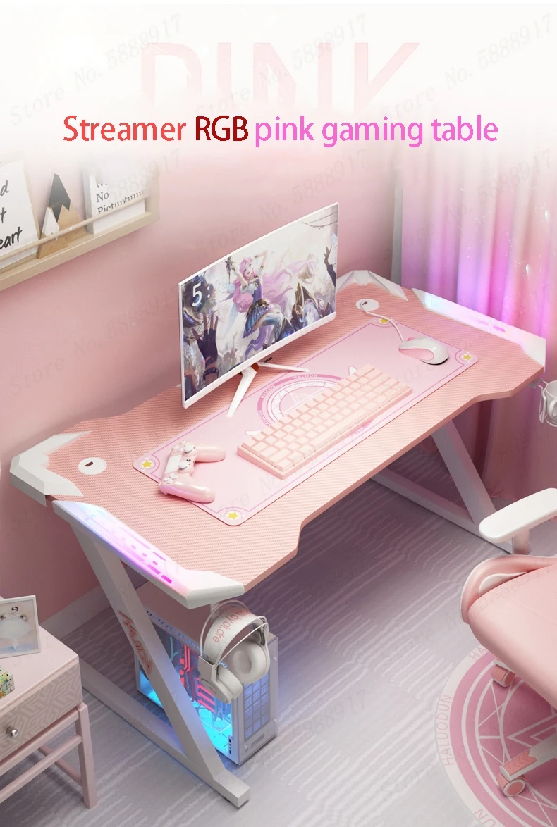 Fashion pink streamer table computer desk  family anchor cute girl game table combination strong high-end table