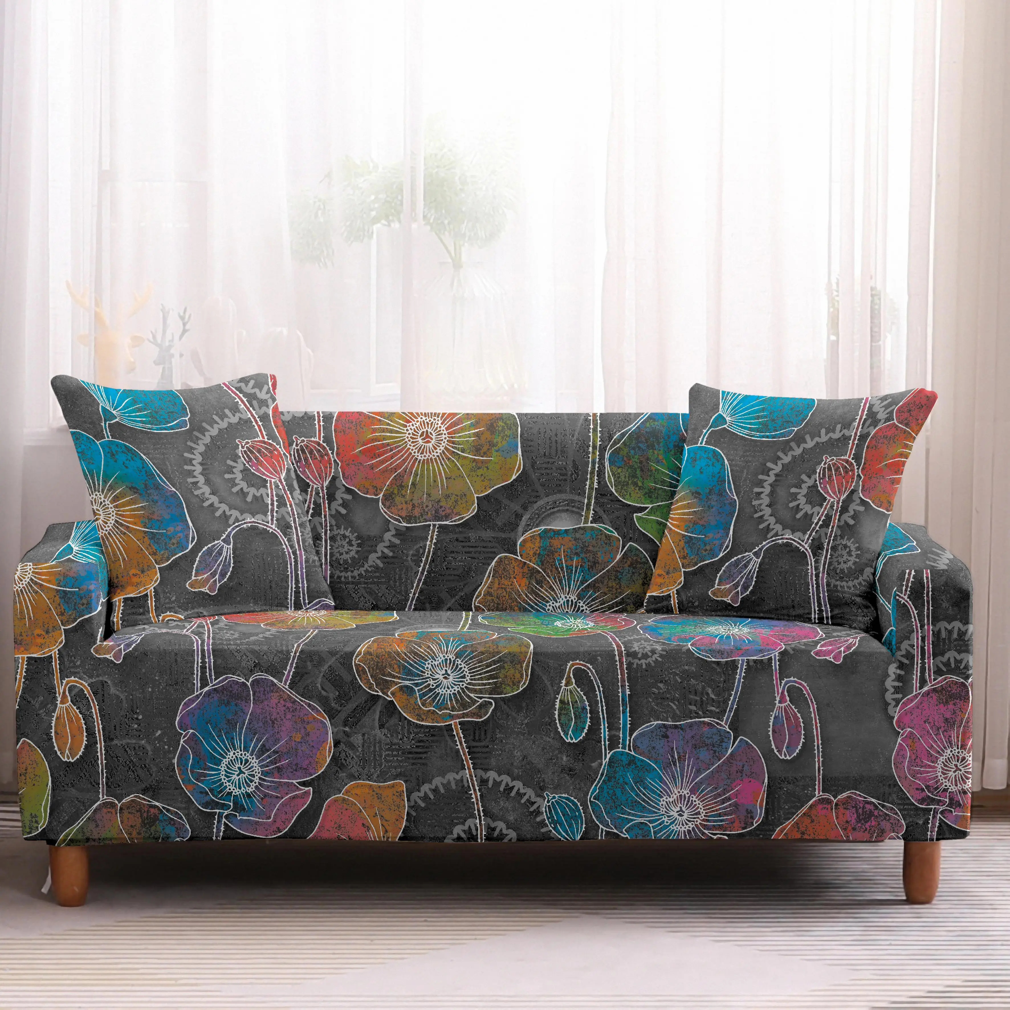 Винтажный цветочный чехол для дивана, эластичные чехлы для мебели, чехлы для дивана для гостиной, чехол для дивана, сидение из спандекса - Цвет: 1