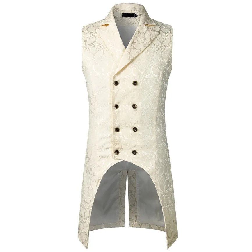 

Fashion Gothic Plus Size Men's Jacket Long Sleeve Men Sleeveless Lapel Collar Double-Breasted Steampunk Gothic Jacquard Coat