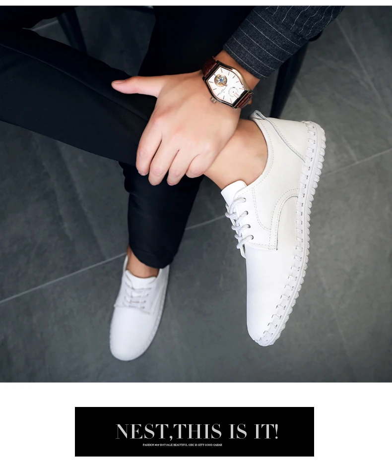 Big Size 47 Men Leather Derby Shoes Luxury Brand Casual Footwear Shoes Men Soft Comfy Flat Lace-Up Gentleman Drive Shoes VI