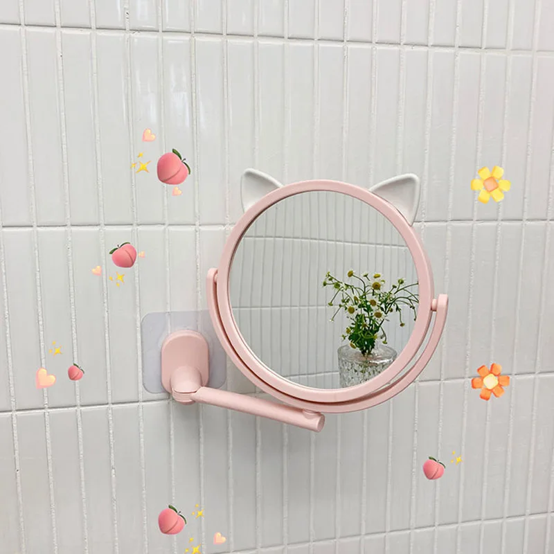 Ins Korean Girl Heart Cute Cat Ear Makeup Mirror Dormitory Bathroom Free Punch Sticky Wall Hanging Rotating Vanity Mirror - Decorative Mirrors - AliExpress - 100 Items Every Beautiful Home Should Have