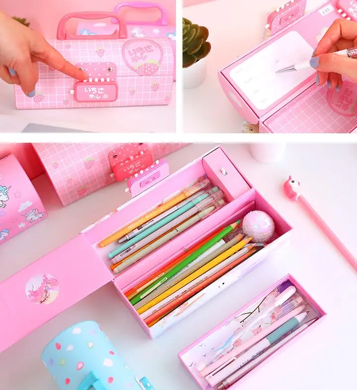 Multi-function multi-layer stationery box double-layer password lock large capacity portable pencil case net red pencil Storage