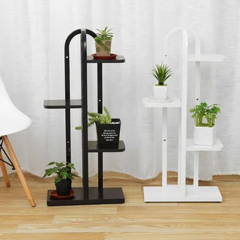

4 Tiers Wooden Iron Flower Stand Rack Flower Pots Display Plant Shelves Bonsai Shelf Patio Garden Balcony Home Flower Stands
