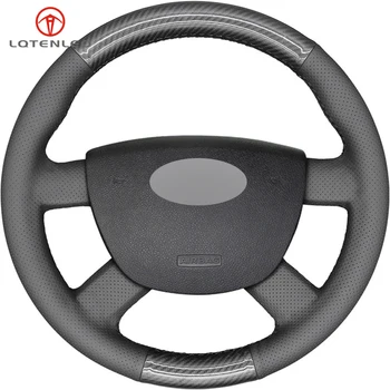 

LQTENLEO Black Leather Carbon Fiber Car Steering Wheel Cover For Ford Kuga 2008-2011 Focus 2 2005-2011 Focus 3 2012-2014 C-MAX